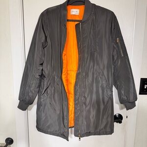 Alpha Industries Long Gray Jacket with Orange Interior